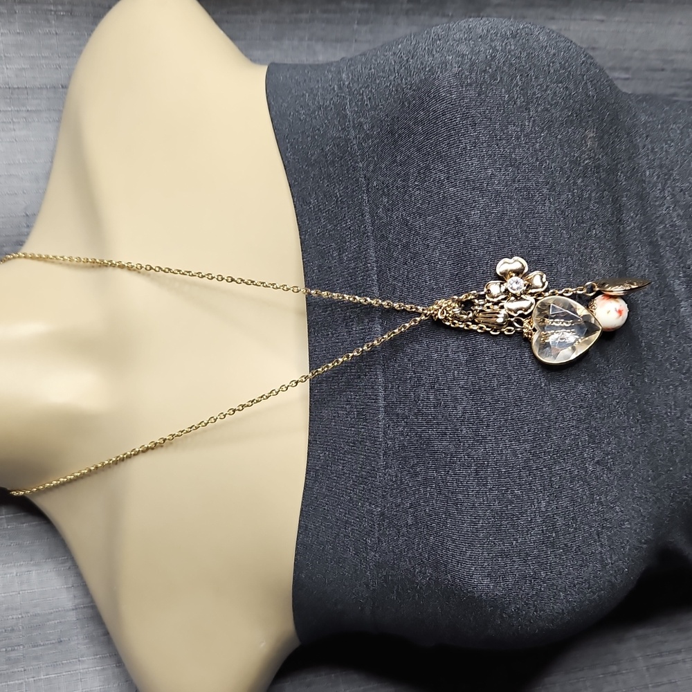 Chic Goldtone Hearts & FlowersCharm Necklace - Picture 5 of 5